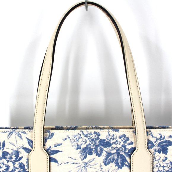 GUCCI Herbarium Ivory Blue Floral Butterfly Canvas Leather Large Tote Handbag - Picture 7 of 10